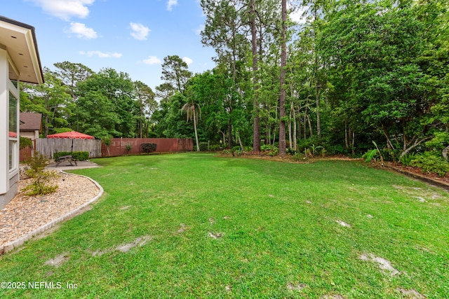 view of yard featuring a patio and fence