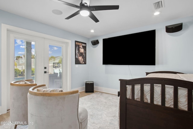 548 Sea Island Dr, Fernandina Beach, FL 32034 - bedroom featuring access to outside, baseboards, ceiling fan, and recessed lighting