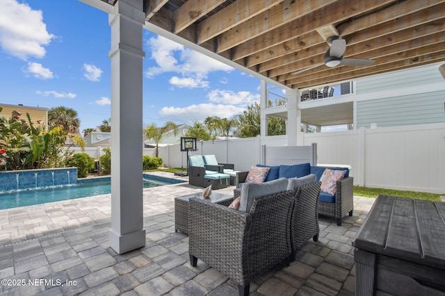 548 Sea Island Dr, Fernandina Beach, FL 32034 - view of patio / terrace featuring an outdoor living space, a fenced backyard, and ceiling fan
