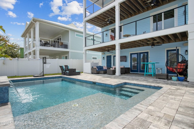 548 Sea Island Dr, Fernandina Beach, FL 32034 - view of pool featuring an outdoor hangout area, fence, french doors, ceiling fan, and a patio area