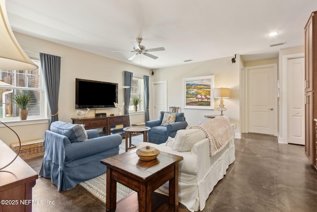 111 Cherry St, Neptune Beach, FL 32266 - living area featuring recessed lighting, visible vents, and a ceiling fan