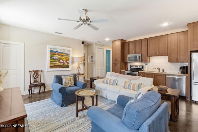 111 Cherry St, Neptune Beach, FL 32266 - living room with baseboards, a ceiling fan, visible vents, and recessed lighting