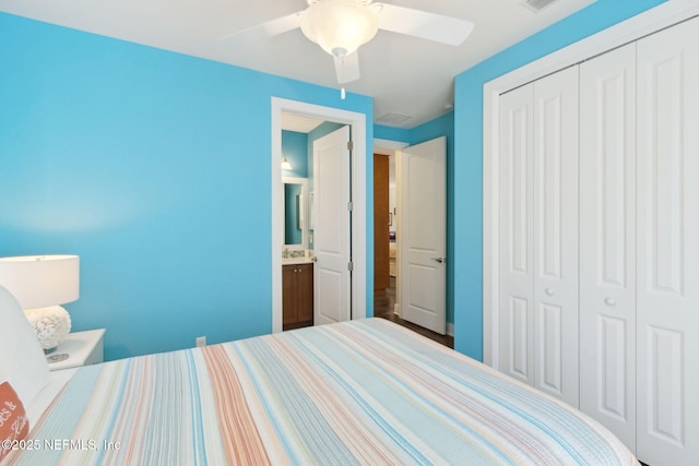111 Cherry St, Neptune Beach, FL 32266 - bedroom featuring a ceiling fan, visible vents, and a closet