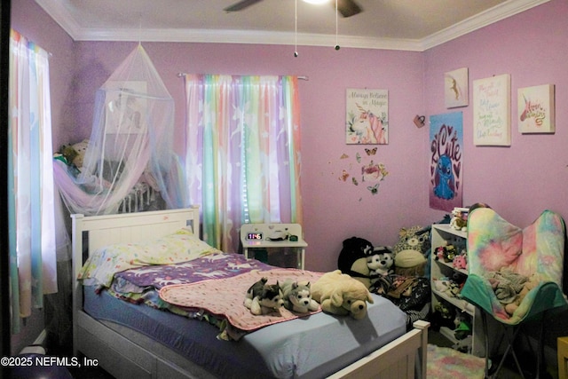 bedroom with ornamental molding