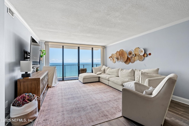 1301 1st St S Unit 1507, Jacksonville Beach, FL 32250 - living area featuring a textured ceiling and ornamental molding