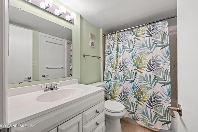 1301 1st St S Unit 1507, Jacksonville Beach, FL 32250 - full bathroom with tile patterned floors, toilet, visible vents, shower / bath combo with shower curtain, and vanity
