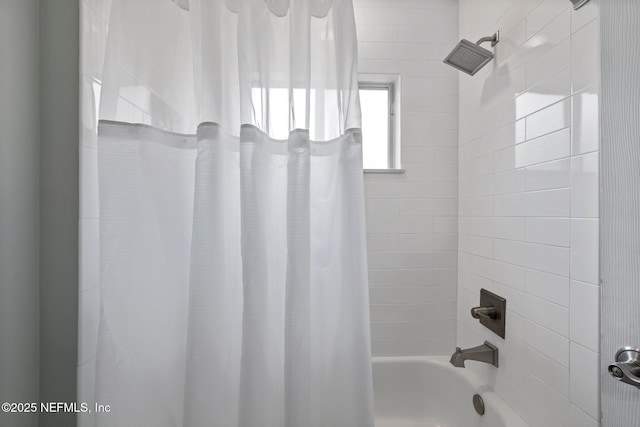 full bath featuring shower / bathtub combination with curtain