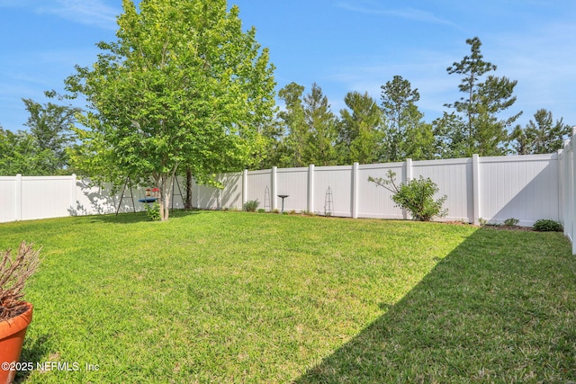 view of yard with a fenced backyard