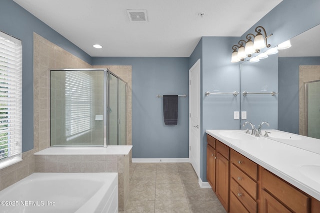 full bath featuring a shower stall, visible vents, and a sink