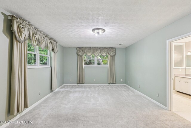 carpeted empty room with baseboards and a textured ceiling
