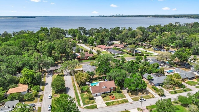 bird's eye view with a water view and a residential view