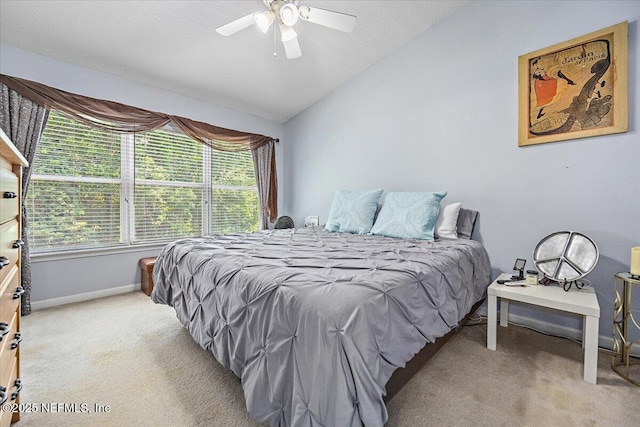 13529 Stone Pond Dr, Jacksonville, FL 32224 - bedroom featuring vaulted ceiling, light carpet, multiple windows, baseboards, and ceiling fan