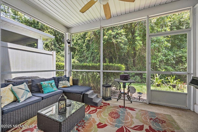 13529 Stone Pond Dr, Jacksonville, FL 32224 - sunroom / solarium featuring a ceiling fan, outdoor lounge area, and healthy amount of natural light