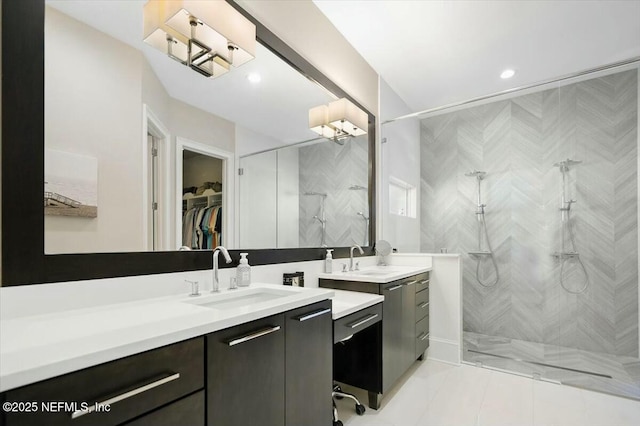 36 Preserve Island Cir, Ponte Vedra Beach, FL 32082 - bathroom with walk in shower, vanity, recessed lighting, and a walk in closet