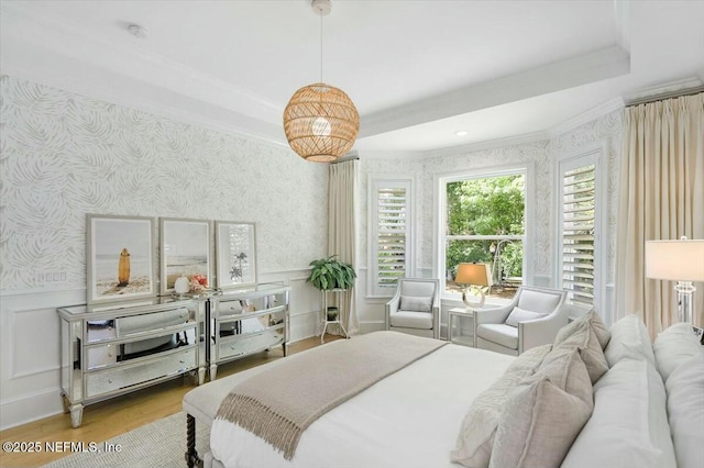 36 Preserve Island Cir, Ponte Vedra Beach, FL 32082 - bedroom with wood finished floors, crown molding, wallpapered walls, and wainscoting