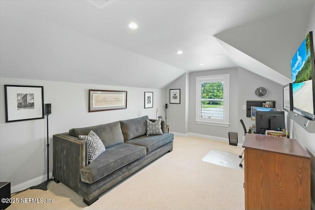 36 Preserve Island Cir, Ponte Vedra Beach, FL 32082 - living room with recessed lighting, carpet flooring, lofted ceiling, and baseboards