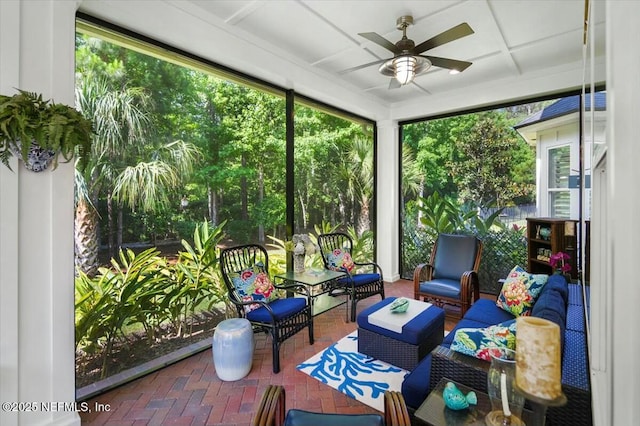 36 Preserve Island Cir, Ponte Vedra Beach, FL 32082 - sunroom / solarium with an outdoor living space, a ceiling fan, and brick floor