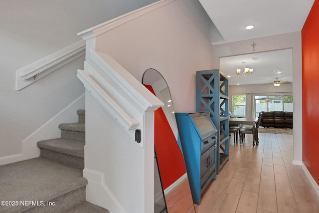 383 Narrowleaf Dr, Saint Johns, FL 32259 - stairway with baseboards and a chandelier