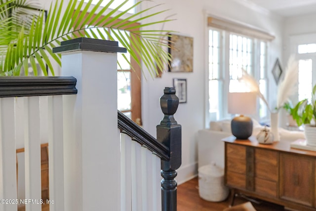 staircase with wood finished floors