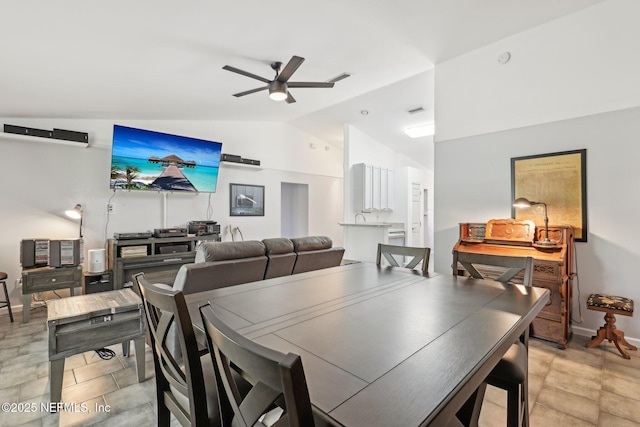11009 Fawnwood Ct, Bryceville, FL 32009 - dining area featuring a ceiling fan, visible vents, and lofted ceiling