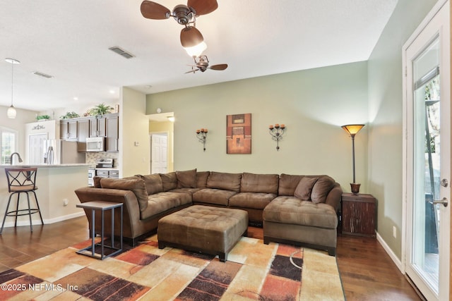 716 Hazelmoor Ln, Ponte Vedra, FL 32081 - living room featuring baseboards, a ceiling fan, wood finished floors, and visible vents