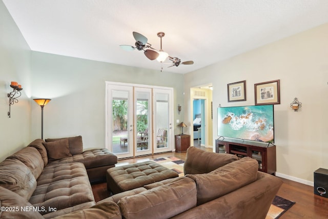 716 Hazelmoor Ln, Ponte Vedra, FL 32081 - living area with baseboards, a ceiling fan, and dark wood-style flooring