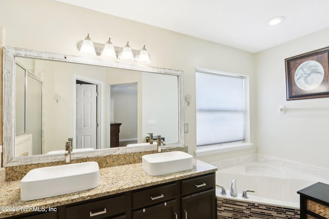 716 Hazelmoor Ln, Ponte Vedra, FL 32081 - bathroom with double vanity, a shower stall, a sink, and a bath