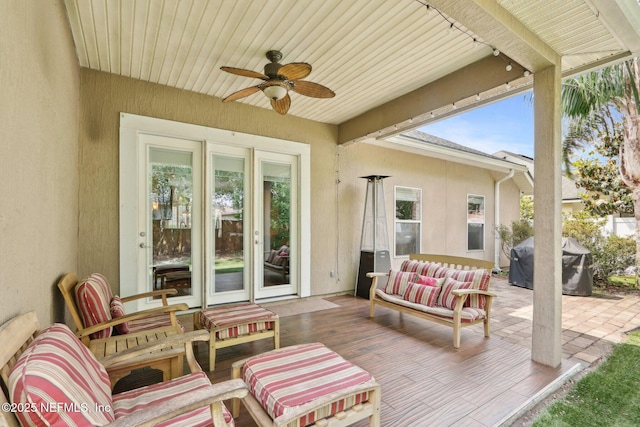 716 Hazelmoor Ln, Ponte Vedra, FL 32081 - view of patio with ceiling fan, french doors, an outdoor hangout area, and a grill