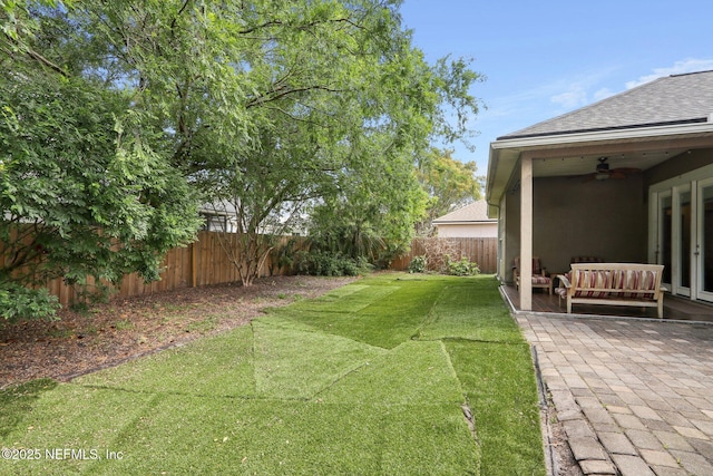 716 Hazelmoor Ln, Ponte Vedra, FL 32081 - view of yard with a patio, a fenced backyard, a ceiling fan, and outdoor lounge area