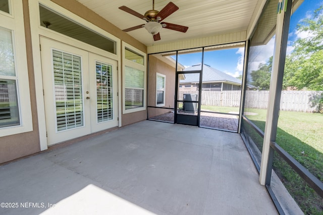 3099 Five Oaks Ln, Green Cove Springs, FL 32043 - unfurnished sunroom featuring a ceiling fan and french doors