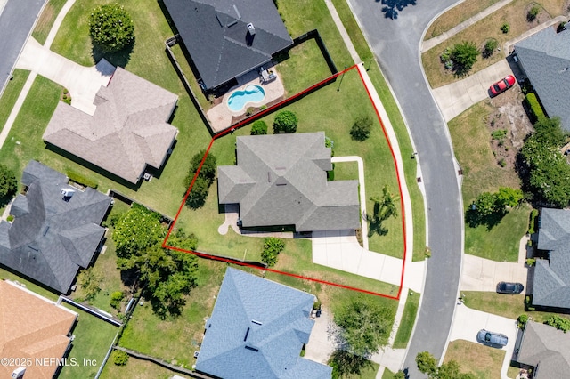 3099 Five Oaks Ln, Green Cove Springs, FL 32043 - aerial perspective of suburban area with property boundaries highlighted and a pool