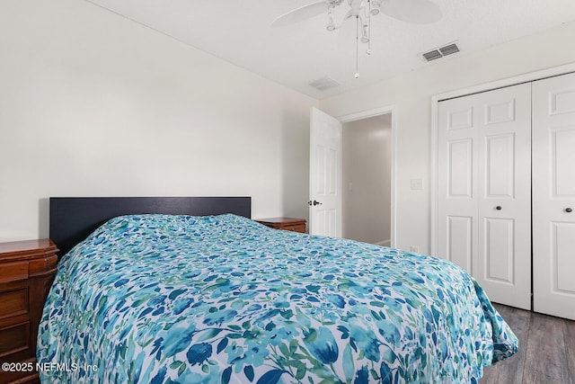 206 Woodland Greens Dr, Ponte Vedra, FL 32081 - bedroom with visible vents, a ceiling fan, wood finished floors, and a closet