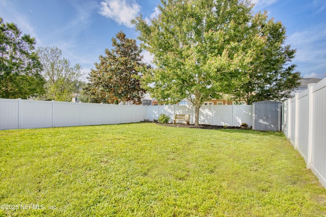 206 Woodland Greens Dr, Ponte Vedra, FL 32081 - view of yard featuring a fenced backyard, an outbuilding, and a storage shed