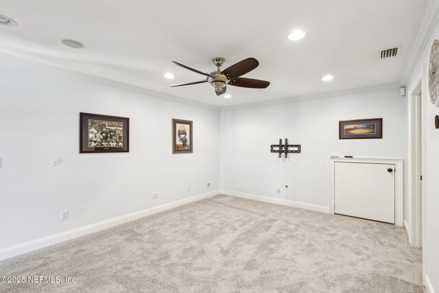1833 N Lakeshore Dr, Fleming Island, FL 32003 - spare room featuring recessed lighting, a ceiling fan, visible vents, and light colored carpet