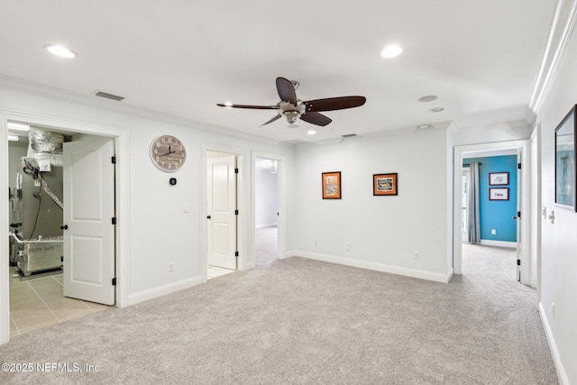 1833 N Lakeshore Dr, Fleming Island, FL 32003 - unfurnished living room with ceiling fan, light carpet, recessed lighting, and visible vents