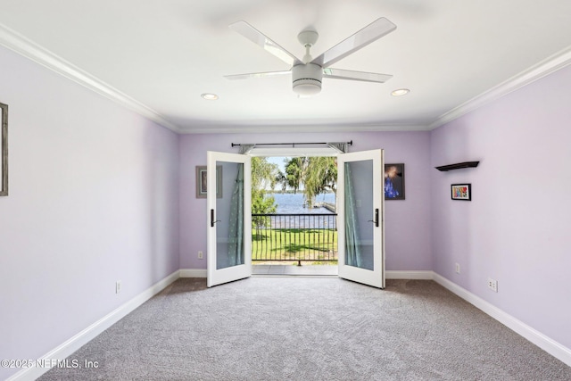 1833 N Lakeshore Dr, Fleming Island, FL 32003 - interior space with a ceiling fan, baseboards, ornamental molding, and french doors