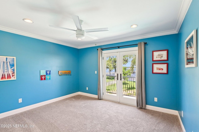 1833 N Lakeshore Dr, Fleming Island, FL 32003 - unfurnished room featuring crown molding, baseboards, carpet, and a ceiling fan