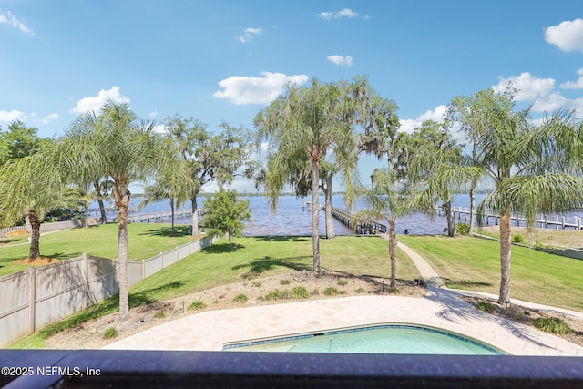 1833 N Lakeshore Dr, Fleming Island, FL 32003 - view of property's community featuring a yard, a water view, fence, and a pool
