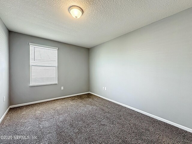 empty room featuring baseboards, a textured ceiling, and carpet