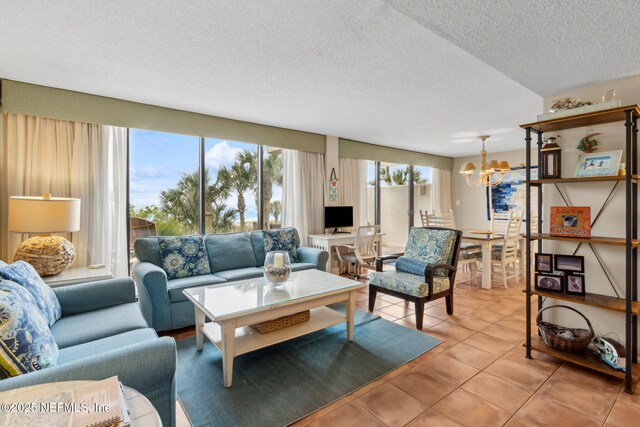 1029 Captains Court Dr Unit 1029, Fernandina Beach, FL 32034 - living area with a chandelier, a textured ceiling, and light tile patterned flooring