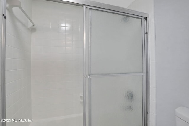 full bath featuring a shower stall and toilet