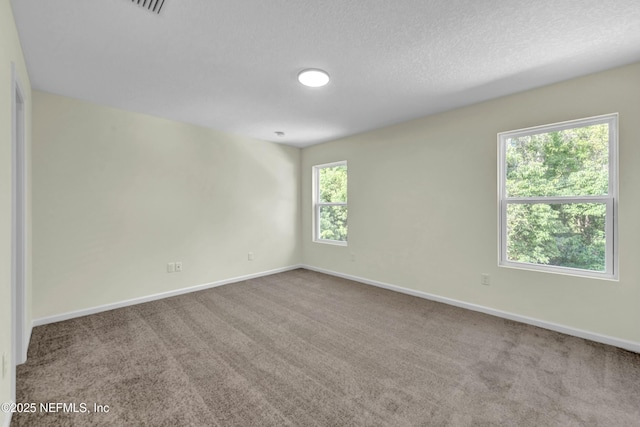 empty room with baseboards, carpet flooring, and a textured ceiling
