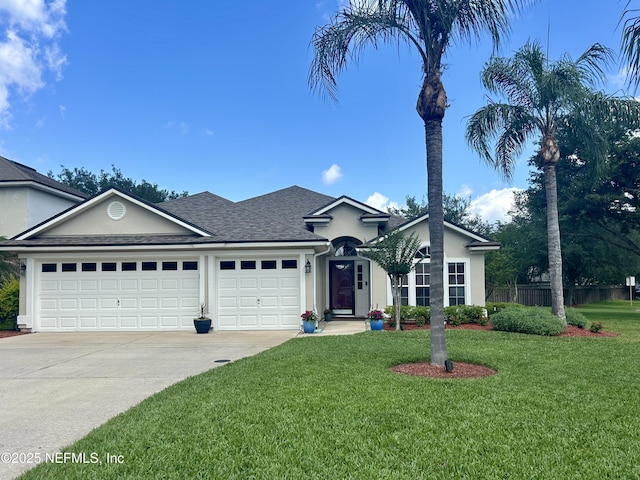 1300 Wekiva Way, Saint Augustine, FL 32092 - ranch-style house with a garage, concrete driveway, roof with shingles, and stucco siding