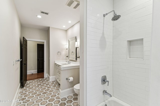 6230 Highlands Ct, Ponte Vedra Beach, FL 32082 - bathroom featuring shower / bath combination, vanity, toilet, tile patterned flooring, and baseboards