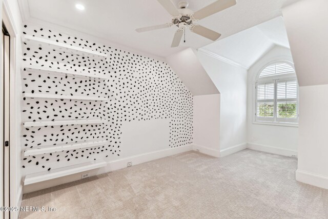 6230 Highlands Ct, Ponte Vedra Beach, FL 32082 - additional living space featuring vaulted ceiling, carpet, baseboards, and ceiling fan