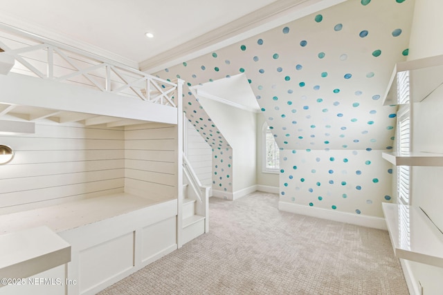 6230 Highlands Ct, Ponte Vedra Beach, FL 32082 - unfurnished bedroom featuring wallpapered walls, light carpet, baseboards, and ornamental molding