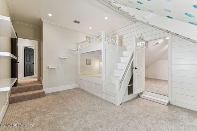 6230 Highlands Ct, Ponte Vedra Beach, FL 32082 - staircase featuring carpet, crown molding, recessed lighting, and baseboards