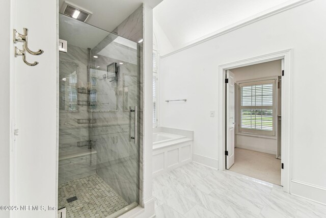 6230 Highlands Ct, Ponte Vedra Beach, FL 32082 - full bath featuring a marble finish shower, a garden tub, baseboards, and marble finish flooring