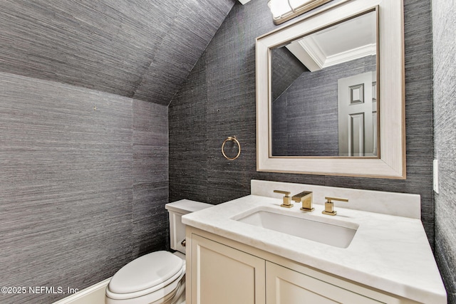 6230 Highlands Ct, Ponte Vedra Beach, FL 32082 - bathroom featuring vanity, toilet, and vaulted ceiling