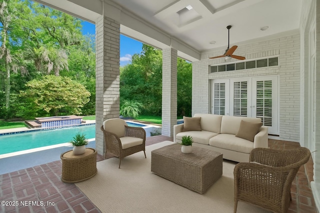 6230 Highlands Ct, Ponte Vedra Beach, FL 32082 - view of patio with an outdoor hot tub, a ceiling fan, an outdoor pool, and outdoor lounge area